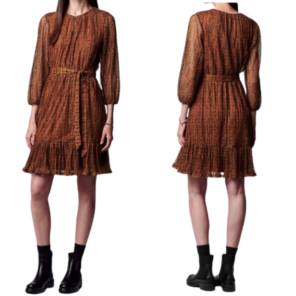 Simply Vera Vera Wang Fit & Flare Dress NWT Scatter Dot Print Orange 3/4 Sleeves